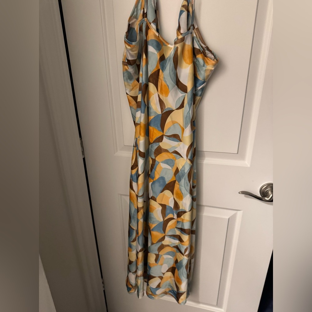 NWT Abercrombie & Fitch Satin Geometric Multicolor Midi Adjustable Dress - Picture 7 of 7